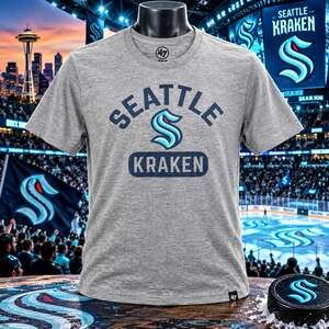 Seattle Kraken NHL '47 Brand Men's Medium Gray Graphic Logo T-Shirt Hockey EUC